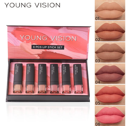 6 pcs /set matte lipstick gift box set non stick cup lipstick velvet moisturizing lipstick