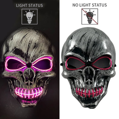 Halloween Skull Skeleton Head Headwear Horror Party Mask Light Up In The Dark Night Disguise Glowing Purge Mask For Halloween