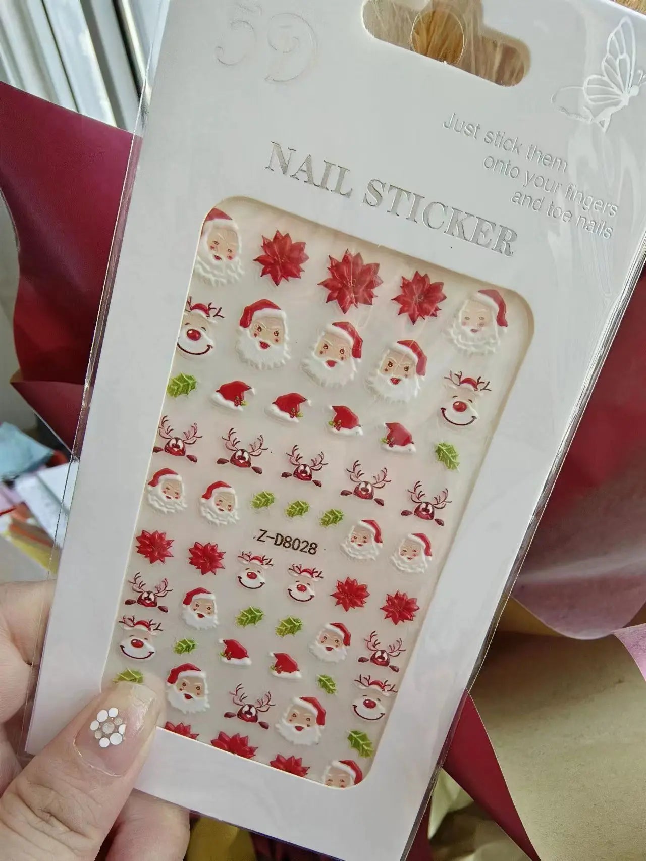 Cute Deer Christmas Nail Stickers 5D Embossed Elk Star Gingerbread Man Snowflake Santa Claus Holly DIY Winter Engraved Manicure*
