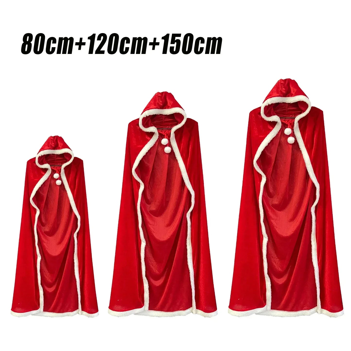 Christmas Shawl Cape Hooded Santa Claus Costume Red with Hat Cosplay Winter Warm Coat Holiday Performance Outfit Party Dress