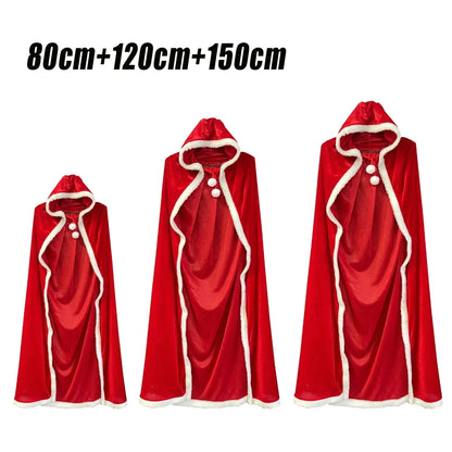Christmas Shawl Cape Hooded Santa Claus Costume Red with Hat Cosplay Winter Warm Coat Holiday Performance Outfit Party Dress