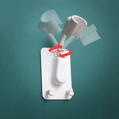 Adjustable Shower Head Holder with Hooks – No-Drill Wall Mount