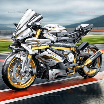 2000PCS+ 1:5 MOC Technical Platinum Motorcycle Model Building Blocks Racing Motorcycle Display Set for  Kid Adults Birthday Gift