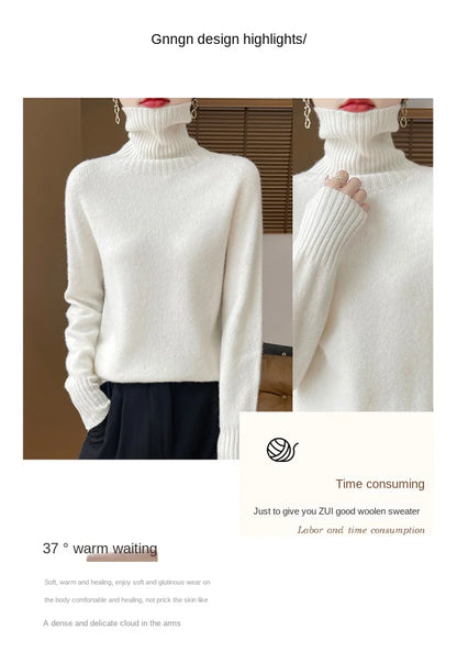 Women's Clothing New Fashion Autumn And Winter Merino Wool Pullover Solid Color Long Sleeve Basic Thermal Top 100% Wool Sweater
