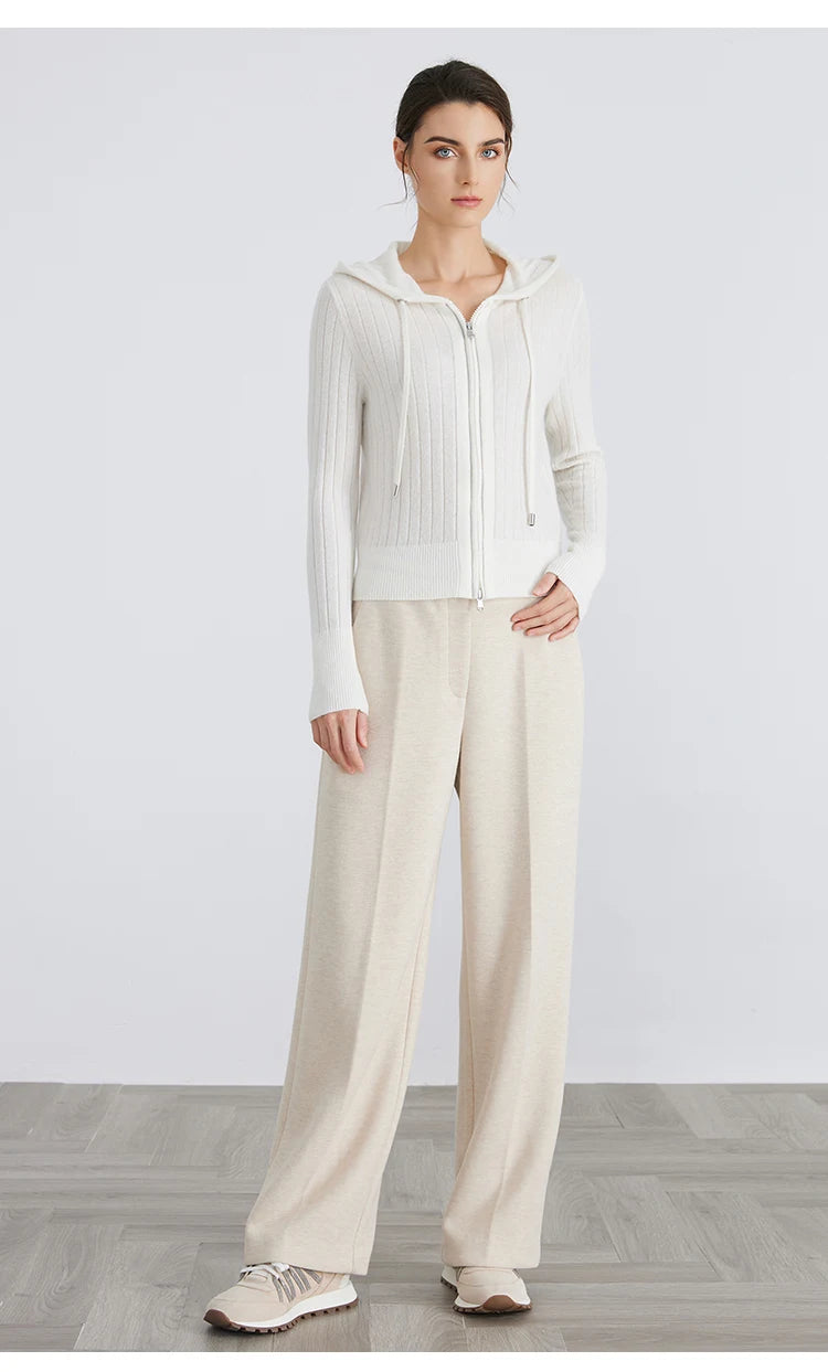 BC839 High-quality luxury brand women's long-sleeved hooded cardigan knitted sweater 94% cashmere