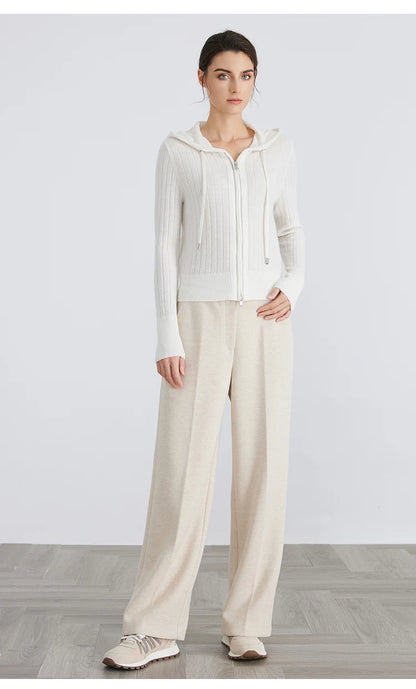 BC839 High-quality luxury brand women's long-sleeved hooded cardigan knitted sweater 94% cashmere