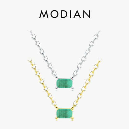 Modian Authentic 925 Sterling Silver Green Tourmaline Necklace Pendant for Women Fashion Bijoux Wedding Statement Jewelry Gifts