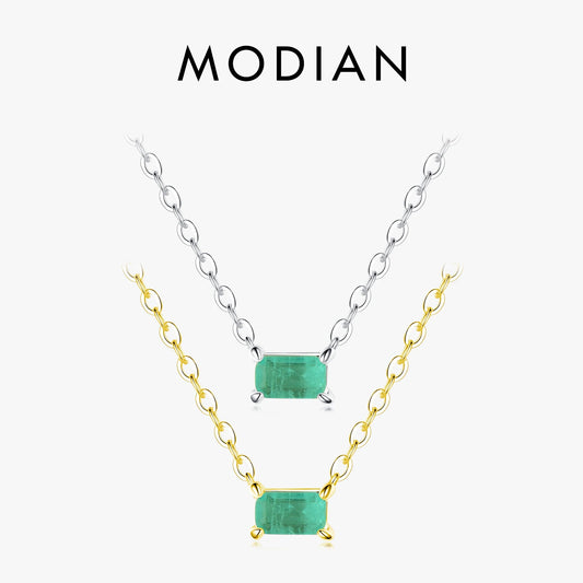 Modian Authentic 925 Sterling Silver Green Tourmaline Necklace Pendant for Women Fashion Bijoux Wedding Statement Jewelry Gifts