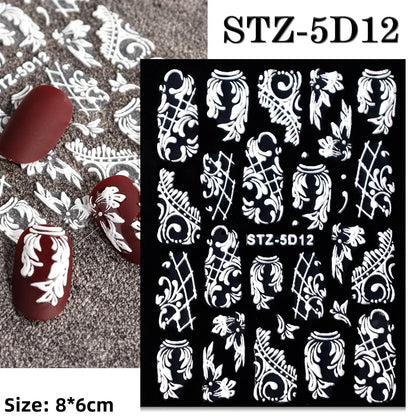 Cute Deer Christmas Nail Stickers 5D Embossed Elk Star Gingerbread Man Snowflake Santa Claus Holly DIY Winter Engraved Manicure*