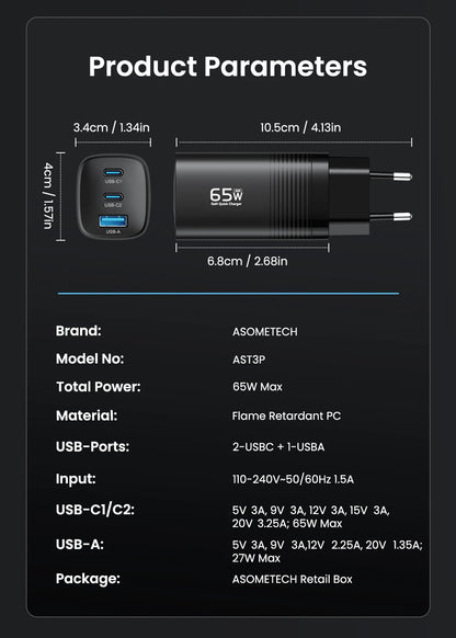 65W GaN USB Type C Fast Charger For Laptop PPS 45W PD QC 3.0 Quick Charge For iPhone 14 13  Samsung Xiaomi Realme Phone Charger