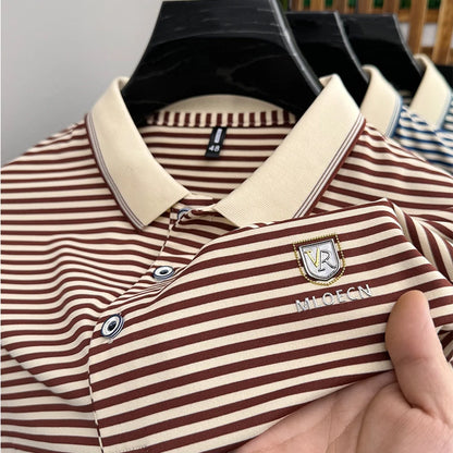 Breathable Cotton Men’s Polo Shirt – Striped Soft Summer Tee 2025