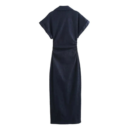 Women’s Denim Midi Dress – Casual A-Line Summer Look