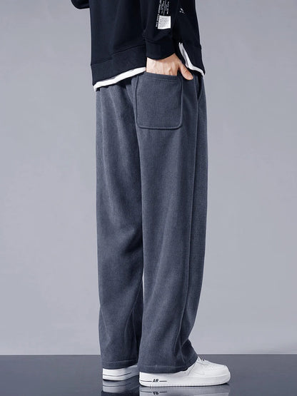 Winter Thick Warm Corduroy Sweatpants Men Fleece Liner Drawstring Straight Loose Track Pants Male Casual Fleece Thermal Trousers
