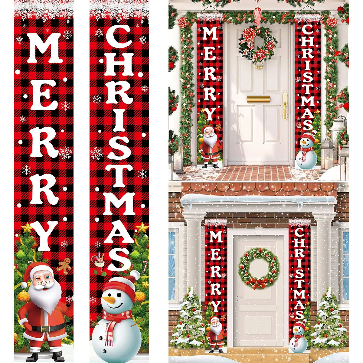 Merry Christmas Door Banner Decoration 2025 Christmas Decor for Home Xmas Hanging Ornaments Navidad Noel Gifts New Year 2026