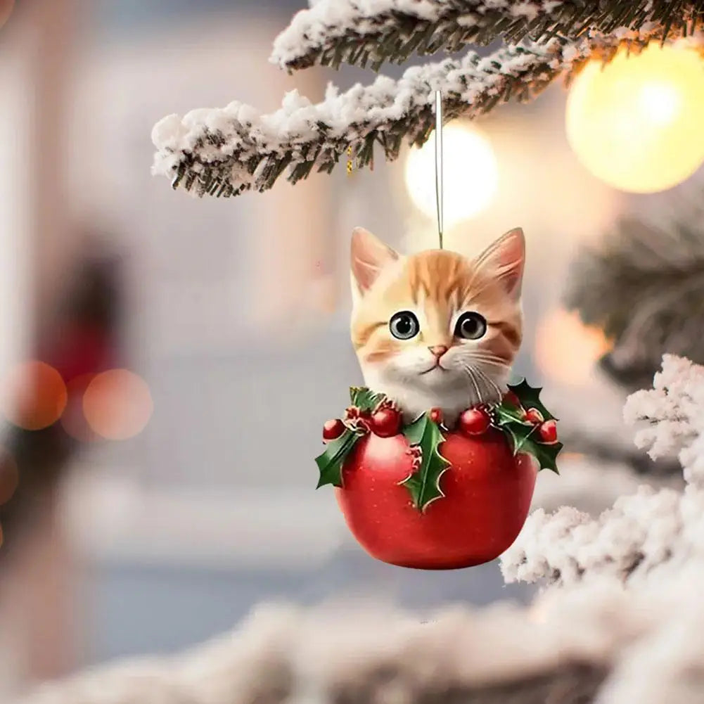 2D Acrylic Christmas Tree Hanging Ornaments Cat Shaped Pendants Christmas Decorations For Home Xmas Gifts New Year 2025 S1A4