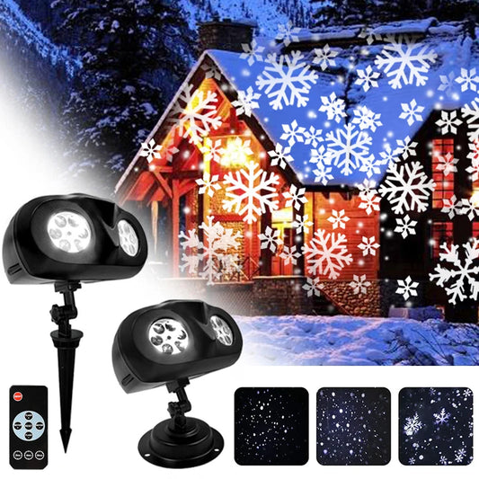 2025 Upgraded LED Snowflake Projector Light 2-in-1 Outdoor Waterproof Christmas Halloween Decor with Snowfall Pattern Party Lamp