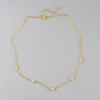 18K Gold Four-Leaf Zircon Necklace – Luxury Gift for Her