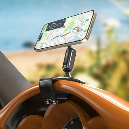 Magnetic 360 Degree Rotation Dashboard Car Phone Holder [Strong Compression Clamp] Clip on Dashboard for 4 to 7 inch Smartphones