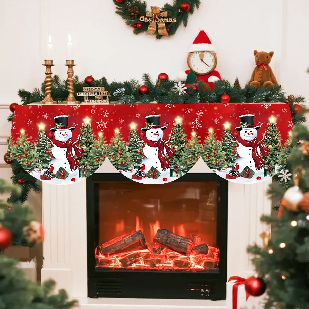 Christmas Santa Snowman Fireplace Mantel Scarf Christmas Decorations for Home 2025 Living Room Xmas Navidad New Year Gifts 2026