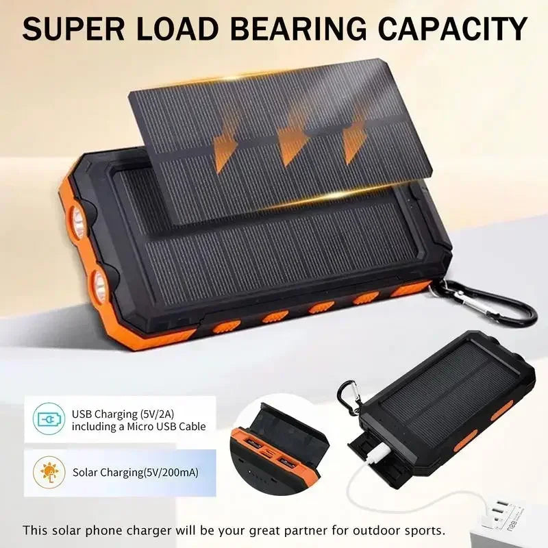 10000mAh Solar Power Bank 4-in-1 Camping Light Compass Hiking Emergency Charger