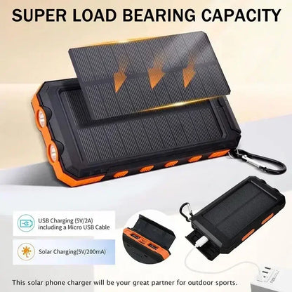 10000mAh Solar Power Bank 4-in-1 Camping Light Compass Hiking Emergency Charger
