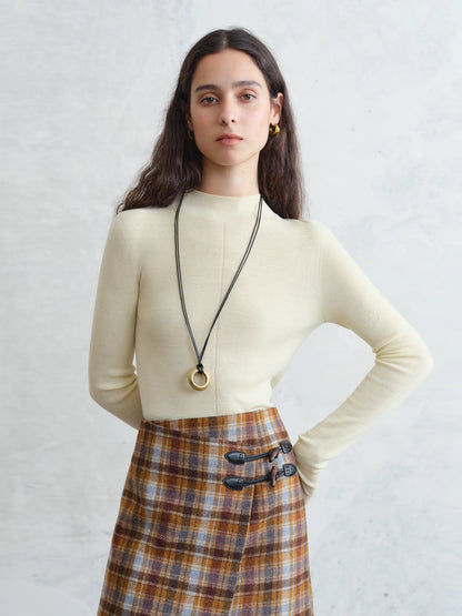 FSLE【Premium Series】German Biella Wool Autumn Super Fine Washable Seamless One-Piece Mock Neck Thermal Base Layer Shirt Women