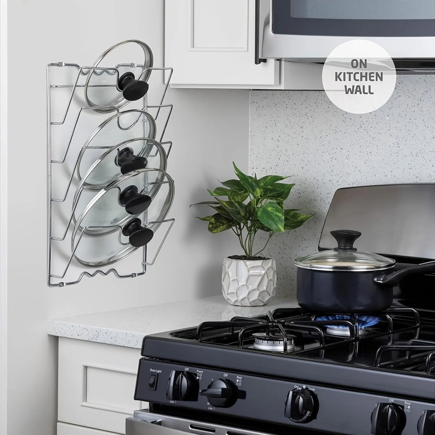 Wall-Mounted Pot Lid Organizer Rack – Multi-Tier Metal Storage for Kitchen