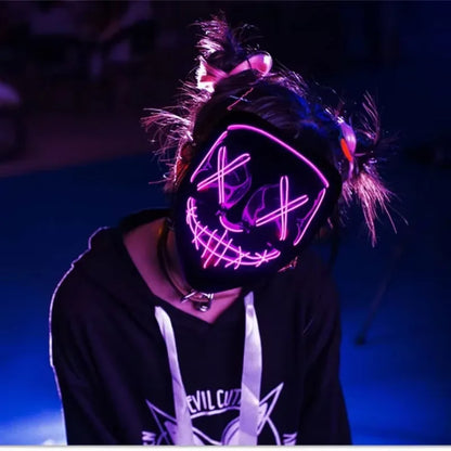 LED Halloween Mask Glow in The Dark Scary Terror Face Cover Bright Scream Light Up Costume for Men Carnival Party