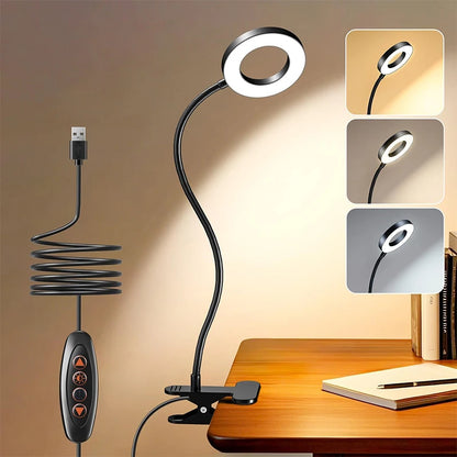 Reading Desk Lamp Bed Dimmable, 3 Modes & 10 Dimming Levels USB Clamp Lamps 360° Flexible Book Clip