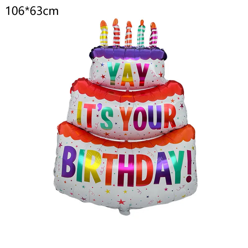 Birthday Cake Balloon with Base Standing Foil Balloon Cute Cake Balloon Kids Boy Girl Birthday Party Decor Supplies Baby Shower