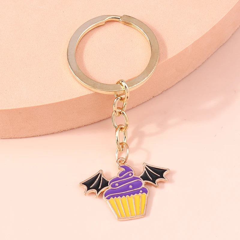 Aihua Gold Color Fashion Halloween Keychain Enamel Creepy Ghost Spider Mummy Pumpkin Keychains Keyring for Women Halloween Night