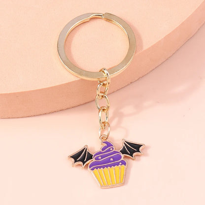 Aihua Gold Color Fashion Halloween Keychain Enamel Creepy Ghost Spider Mummy Pumpkin Keychains Keyring for Women Halloween Night
