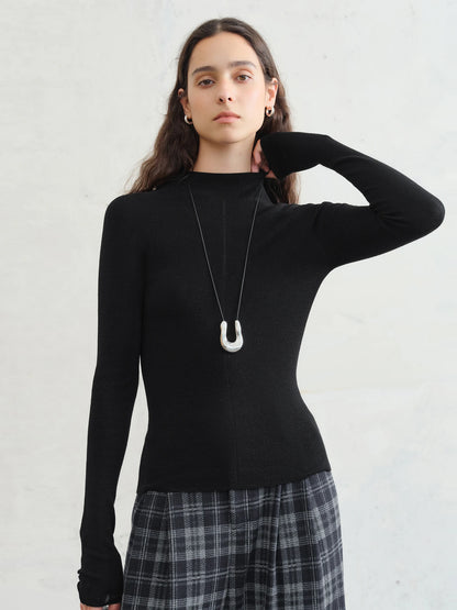 FSLE【Premium Series】German Biella Wool Autumn Super Fine Washable Seamless One-Piece Mock Neck Thermal Base Layer Shirt Women