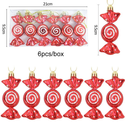 6pcs/box Christmas Tree Pendant Red Star Candy Snowflake Xmas Ball Ornament New Year 2025 Home Decoration Noel Gift Navidad 2024