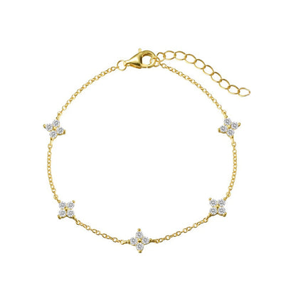 18K Gold Four-Leaf Zircon Necklace – Luxury Gift for Her