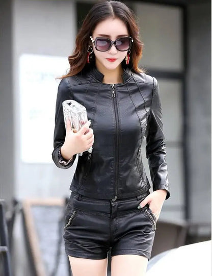 Spring Genuine Leather Jacket Women Real Orange Leather New Outerwear Sheepskin Coat Women's Moto Biker Zipper Jackets