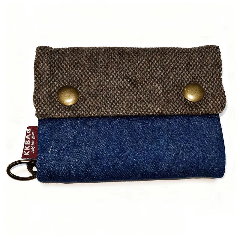 Women's Handmade Fold Fabric Wallet Simple Color Contrast Short Zipper Purses Cartoon Coin Purse Card Holder Key Organizer