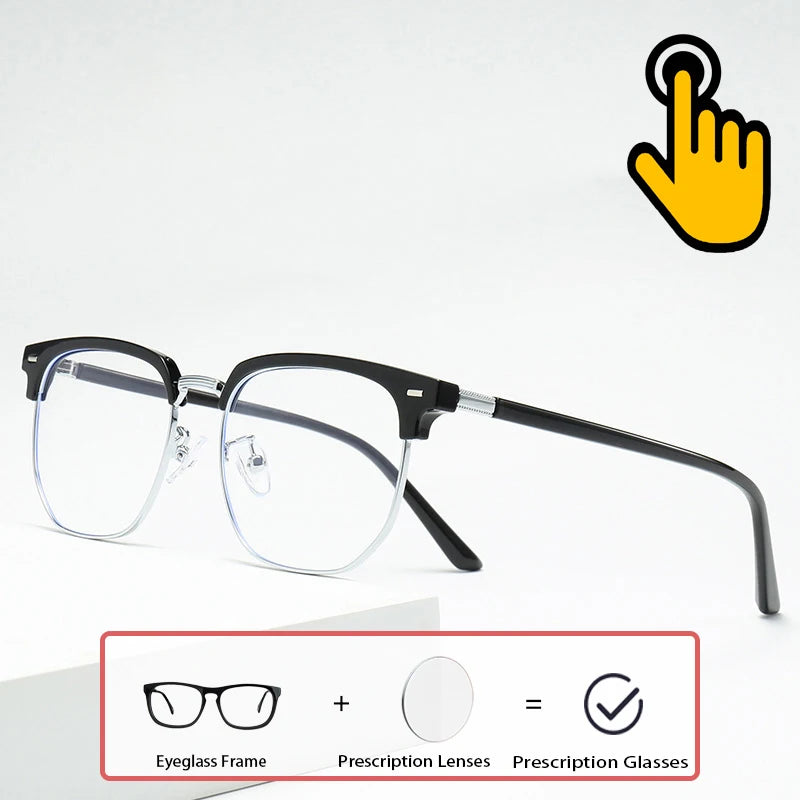 XJiea 2024 Photochromic Anti-blue Light Glasses Men Fashion Rectangle Semi Rimless Eyewear For Women Office Computer Goggle