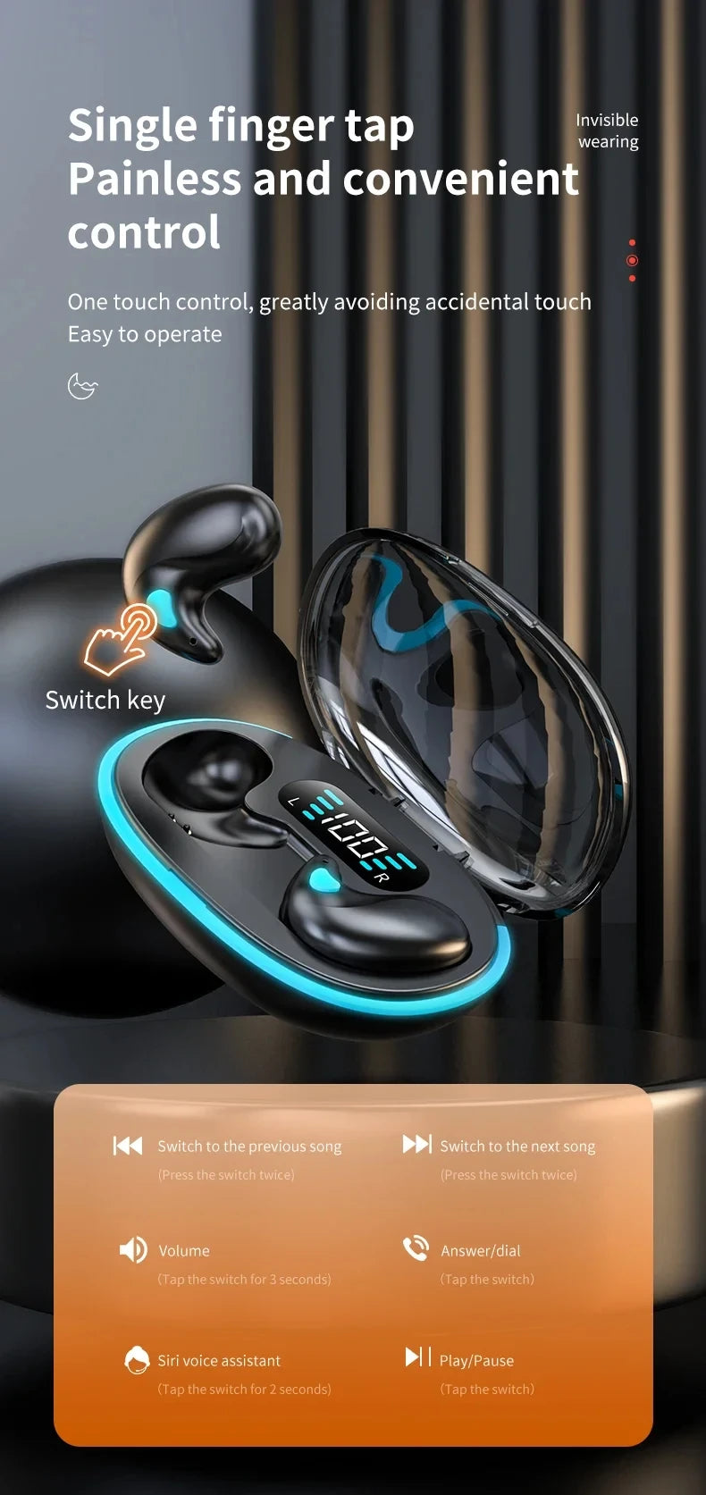 Mini Wireless X55 In-Ear Sleep Bluetooth Earphones TWS Invisible Stereo Headphones with Microphone for HD Calls Headset