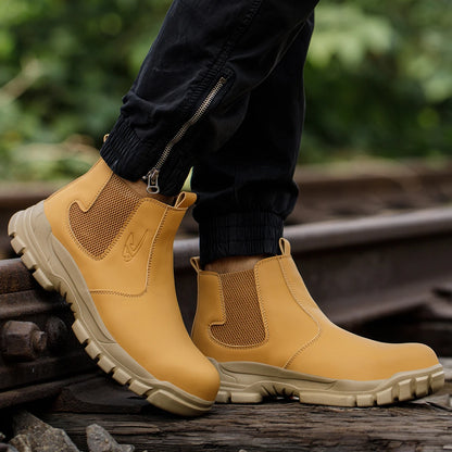 Water Proof Safety Work Shoes For Men Steel Head Leather Boots Male Footwear Indestructible Construction Work Shoes Brown