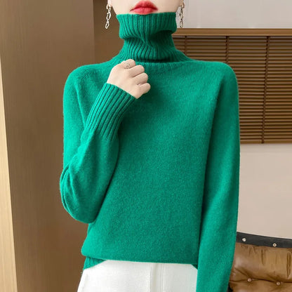 Women's Clothing New Fashion Autumn And Winter Merino Wool Pullover Solid Color Long Sleeve Basic Thermal Top 100% Wool Sweater