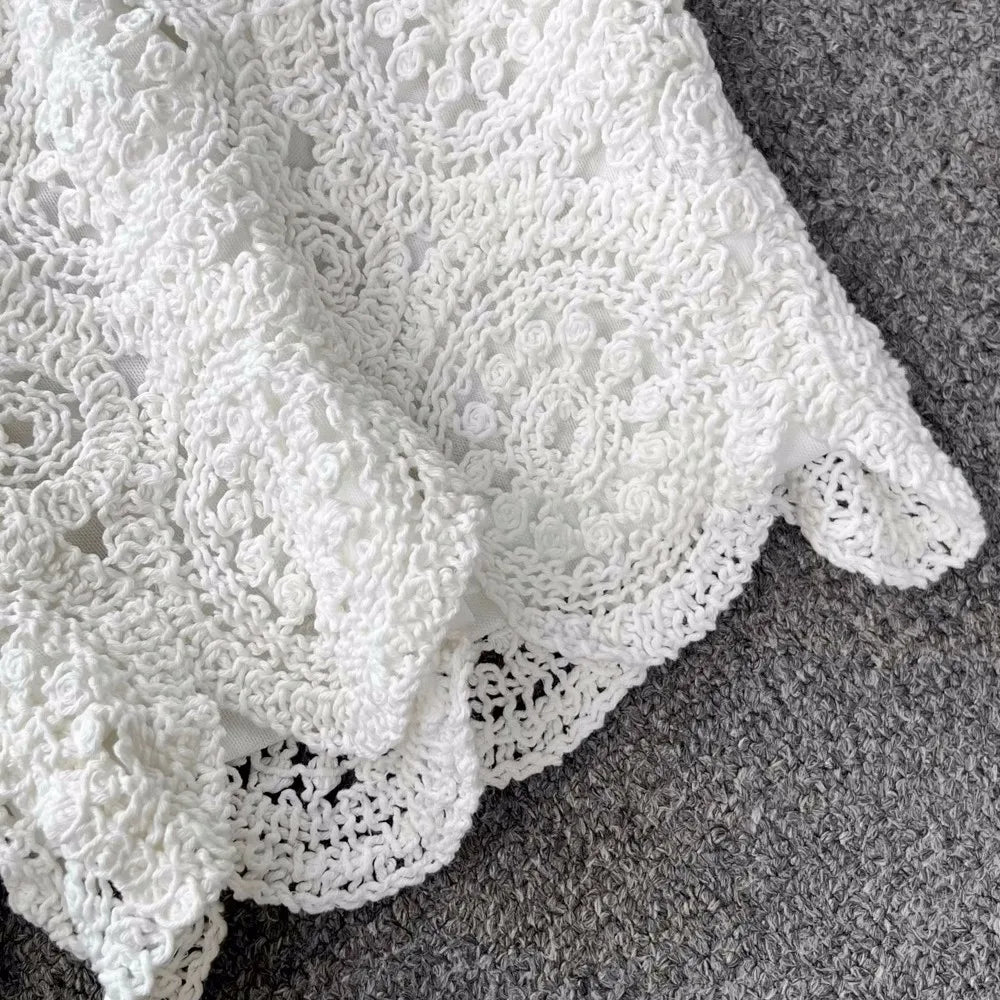 SINGREINY Knit Two Piece Sets Women Summer Vacation Backless Camisole Elastic Waist Shorts Hollow Out Y2K Beach Style Suits