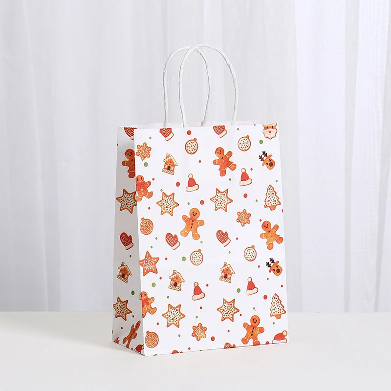 6/12/24pcs Merry Christmas Kraft paper Gift Tote Bags Packaging Child for Candy Snack Storage Pouch Birthday Party Favors