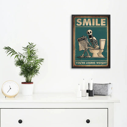 1pc Canvas Painting The Skeleton Man Is Squatting In The Toilet Wall Art, Human Skeleton Posters, Home Decor, No Frame
