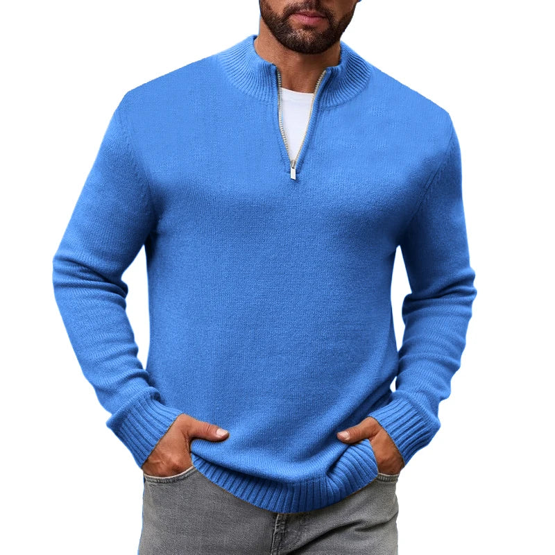 Men's Quarter Zip Sweater Knit Sweater Mock Neck Polo Sweater Casual Pullover Sweate Winter Warm Long Sleeve Polo Sweaters