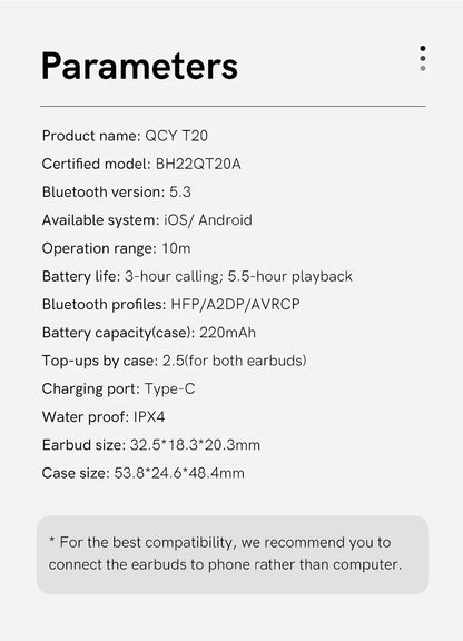 NEW QCY T20 Bluetooth 5.3 TWS Wireless Earphones 68ms Low Latency Earbuds 13mm Driver HIFI Headphones 4 Mics+ENC HD Call