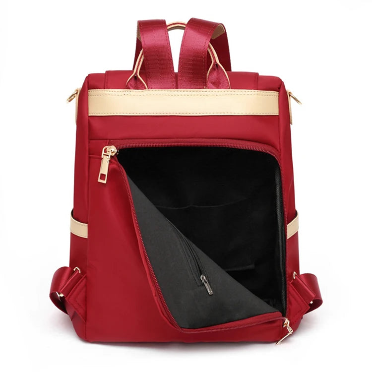 Fashionable women's backpack, adjustable shoulder straps, multiple back styles, zipper closure, polyester lining, suitable for v