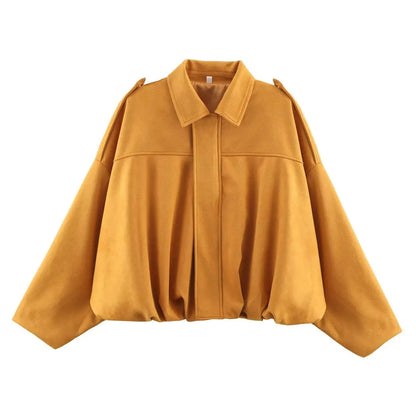Women’s Suede-Texture Bomber Jacket – Casual Lapel Zip Coat | ETJ