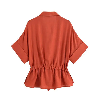 Women’s Summer 2-Piece Set – Loose Shirt & High-Waist Pants