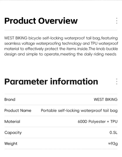 Waterproof Bike Saddle Bag – Compact 600D TPU Cycling Storage by West Biking